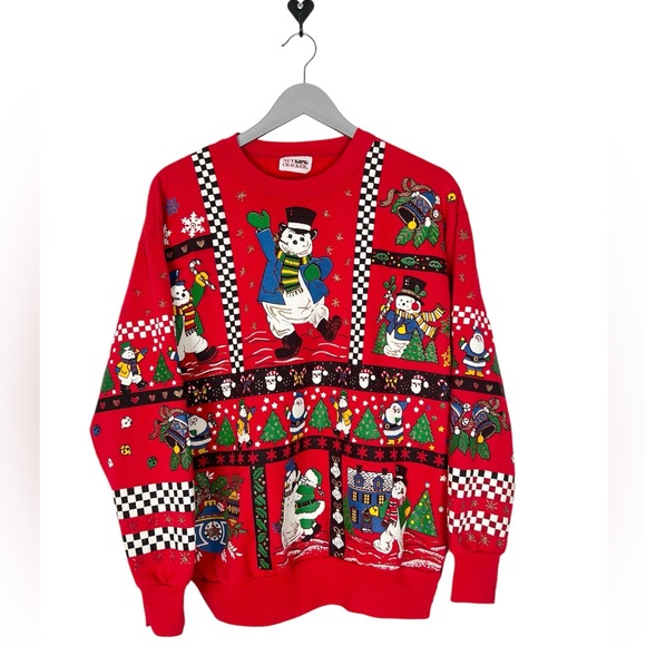 Vintage Women’s Ugly Christmas Snowman Sweatshirt Large puffy paint Santa 90’s - Picture 1 of 9